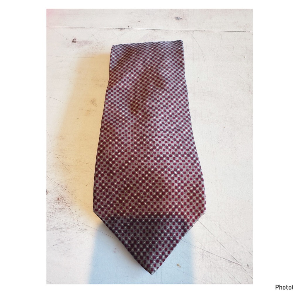 Vintage Graham & Lockwood Maroon Gray Geometric Silk Neck Tie London 3.5"